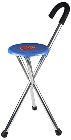 SilteD Hocker mit drei Füßen, Krücken, Gehstock, zusammenklappbar, aus Aluminium, Gehstock, multifunktional, Blau, 85 cm, Kletterer, Reise, Familie