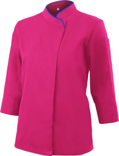 KAIXUAN - CHAQUETA COCINERA CHEF - CHAQUETILLAS DE CHEF BICOLOR - CHAQUETILLAS SEÑORA DE MANGA LARGA CON CREMALLERA - CHAQUETILLAS DE COCINA HOSTELERÍA - SERIE 703 (Fucsia, XXL)