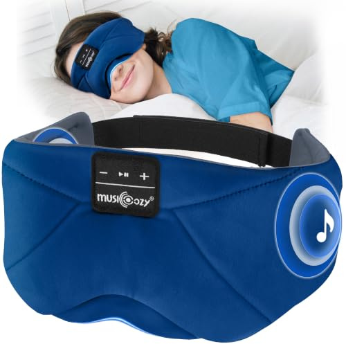 MUSICOZY Sleep Mask Headphones, 100% Blackout Sleep Headphones with Ultra-Thin Speaker&16Hrs Playtime, Wireless Bluetooth Sleep Mask for Side & Hot Sleepers, Travel, Meditation & Yoga