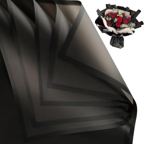 20 Blatt Blumenstrauß Geschenkpapier, wasserdichtes Blumenstrauß Geschenkpapier Blumenpapier für Hochzeiten Geburtstagsparty Dekoration Geschenkverpackung DIY Kunsthandwerk 57 x 57cm (Schwarz)