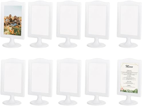 iSagax 10 Stück Bilderrahmen weiß, Stehend Doppelseitiger Fotorahmen 10 x 15 cm, Bilderrahmen Doppelseitig, Tischaufsteller, Photo Frame für Foto, Hochzeit, Party