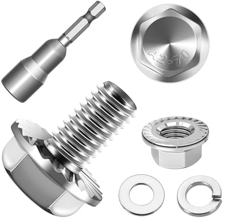 Dayalo 10 viti a flangia M6 x 12 mm, in acciaio inox A2 con dadi | Con dentatura di bloccaggio, 10 dadi a flangia dentati, 10 rondelle, 10 anelli a molla e chiavi a busso; filettatura completa