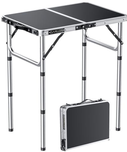 GARLLEN Mesa Plegable Camping de Aluminio Mesa Alta Picnic Portatil 50x40cm 3 Altura Adjustables para Camping y Picnics Barbacoa Cocina (Plata)