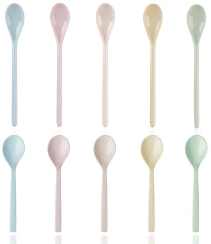 NVGVUP 10 Stück eierlöffel kunststoff Bunt, plastiklöffel klein, eislöffel plastik Lebensmittelqualität, lange löffel Imitation Porzellan Geschirr, Für Kaffee Getränke Eier Eis Joghurt dessert