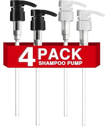 4-Pack Shampoo Pump for Liter 33.8 oz Shampoo and Conditioner Dispenser Pump Fits Most Salon Bottles with 1-inch Wide Opening, Black & White Replacement Pump Top for Soft Hair Product,Body Wash,Lotion