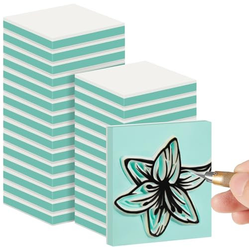 Frienda 12 Pcs 2 x 2 Rubber Carving Blocks Linoleum Blocks for Printmaking, Stamp Making, DIY Crafting, Scrapbook, Painting, Soft and Easy to Carve (White Green)