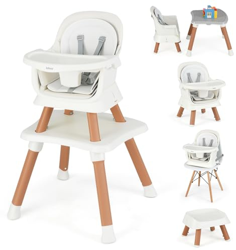 INFANS 8 in 1 Baby High Chair, Convertible Highchair for Babies and Toddlers, Infant Dining Booster Seat, Building Block Table, Kids Stool Table Chair Set with Removable Tray