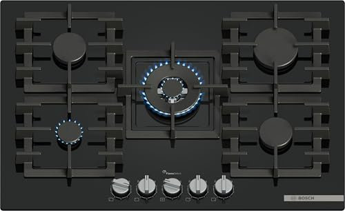 Bosch PPQ7A6I40, Série 6, Plaque gaz, 5 feux, 80 cm, Verre trempé noir