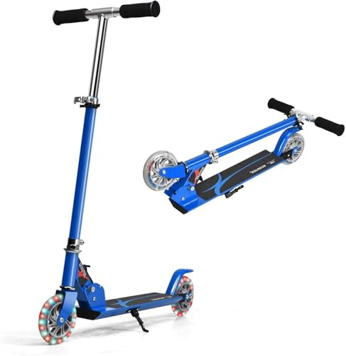 GOPLUS Roller Kinder ab 4 Jahre, Scooter Kinder mit LED Rädern und Hinterradbremse, Tretroller Kinderroller höhenverstellbar klappbar bis 70 kg belastbar für Mädchen Jungen (Blau)