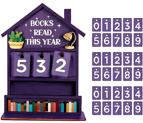 Krmoau Compteur de livres pour progression de lecture, marque-page manuel en bois rustique, panneau pour compter les livres | Pour bureau, table, bureau à domicile et