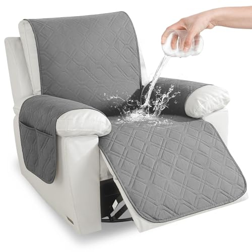 YSTELLAA Fundas Sillon Relax Reclinable 1 Plaza, Gris Claro | Funda Sillón Antimanchas Antideslizante, Fundas para Sillones Relax con Bolsillo Laterales, for Mascotas Antiarañazos