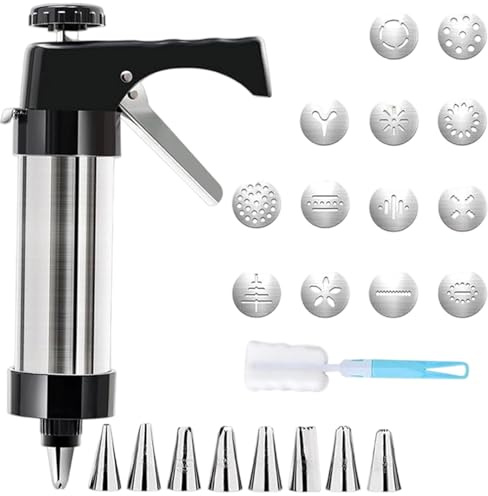 Prensa para galletas de horno, accesorio de cocina de acero con 13 discos y 8 boquillas pastelera, prensa para galletas Spritz, para decorar pasteles, panqueques festivos