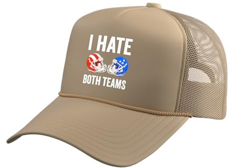 I Hate Both Teams Football Helmet Funny American Football Trucker Hat with Adjustable Mesh Back, Khaki