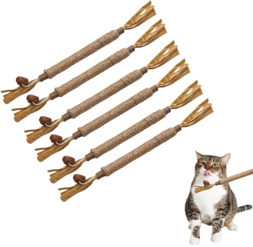 VoxelTek Lot de 6 Bâtons Naturels d'herbe à Chat et Matatabi, Jouets à Mâcher pour Chatons et Chats Adultes, Bâtonnets pour l'Entretien Buccal Félin