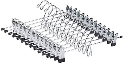 Amber Home Paquete de 12 perchas de metal resistentes para pantalones, faldas, perchas de metal apilables con 2 clips ajustables, ganchos de clip en cascada que ahorran espacio para jeans y pantalones