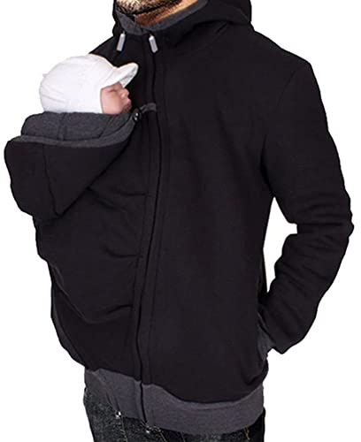 amropi Porte-bébé Pull Sweatshirt Hommes Kangourou Sweat À Capuche pour Bébé Noir,XL