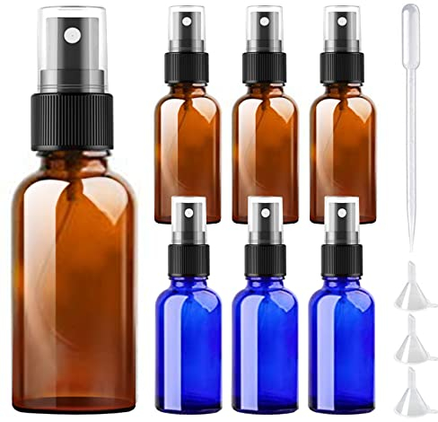 DONQL 6Stück Glas Klein Sprühflasche Spray Flaschen mit Feinen Nebel 30ml Glas Spray Bottle für Reiseflüssigkeit Wasser Kosmetik Zerstäuberflasche（Blau und Braun）
