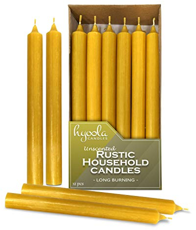 Hyoola Yellow Dinner Candles - 250 mm (10 Inch) - 12 Pack - Rustic Unscented - Long Burning 10 Hour