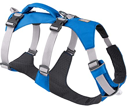 Ruffwear Flagline Hundegeschirr mit Griff, Lleichtes, Verstellbares Gehgeschirr, 3 Leinenbefestigungspunkte, verstärktes Gurtband und starker V-Ring aus Metall, Blue Dusk (Small, 56–69 cm)