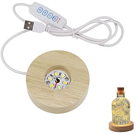 UYUYong Base de Madera LED Redonda 3 Colores Ajustables Base de Pantalla Base de Madera con USB para Pantalla Cristal Acrílico Joyas