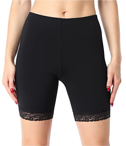 Bellivalini Damen Kurze Leggings aus Bio-Baumwolle mit Spitze für Tunika BLV50-225 (Schwarz, M)