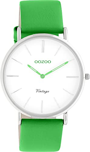Oozoo Vintage Damen Uhr - Grüne Armbanduhr Herren mit 20mm Lederarmband - Analoge Herren Armbanduhr in rund - auch als Herren Uhr passend - C20279