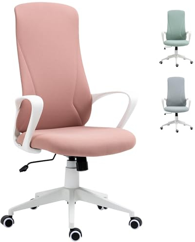 Vinsetto Silla de Oficina Giratoria Silla de Escritorio Juvenil con Altura Ajustable Función de Basculante Reposabrazos y Respaldo Alto 62x56x110-119,5 cm Rosa