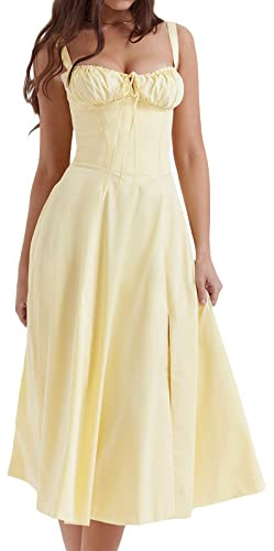 Mujeres Verano Floral Corsé Vestido Sin Mangas Espagueti Tirantes Delgado Botón Un Vestido Vacaciones Playa Boda Vestido Bohemio Étnico Ruffle Vestido Callejero