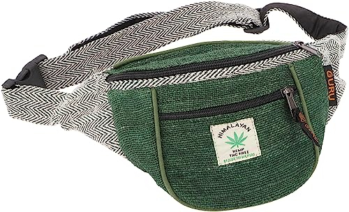 GURU SHOP Praktische Gürteltasche, Ethno Bauchtasche, Sidebag - Grün, Unisex - Erwachsene, Hanf, 15x20x5 cm