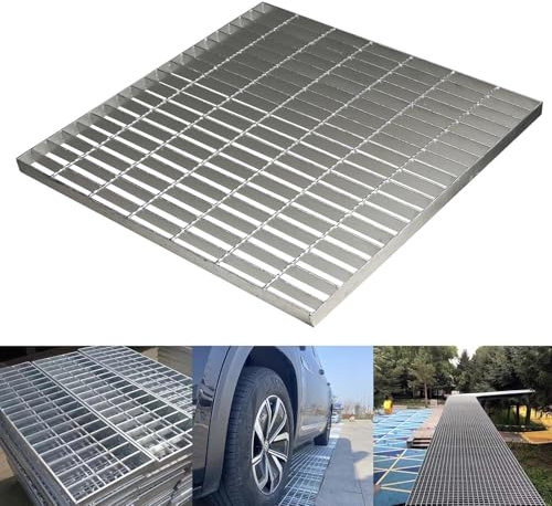 Outdoor Galvanized Steel Drain Grate,20x20in Heavy Duty Drain Cover,B125 Class Channel Grate,Rust-Proof Metal Sewer Grate,Silver Square Drainage Grate for Driveway,Garage,Yard