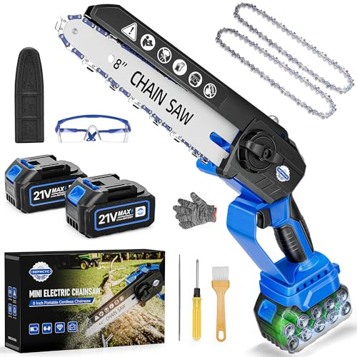 DEPNCYC Mini motosierra de 8 pulgadas, mini motosierra inalámbrica, motosierra de batería, motosierra eléctrica de mano con engrasador, bloqueo de seguridad para podar árboles, cortar madera (8