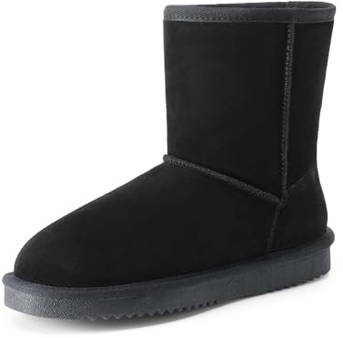 DREAM PAIRS Bottes Femme Daim Véritable Doublure Fausse Fourrure Imperméables Antidérapantes Hiver Chaudes Confort Mémoire de Forme Slip on Classiques,Size 38,Noir,SDSB25004W