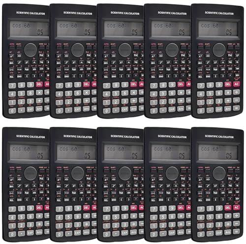 Lot de 10 Calculatrices Scientifiques, Affichage 2 Lignes, 240 Fonctions – pour Classe, École, Formation, Bureau – Noir