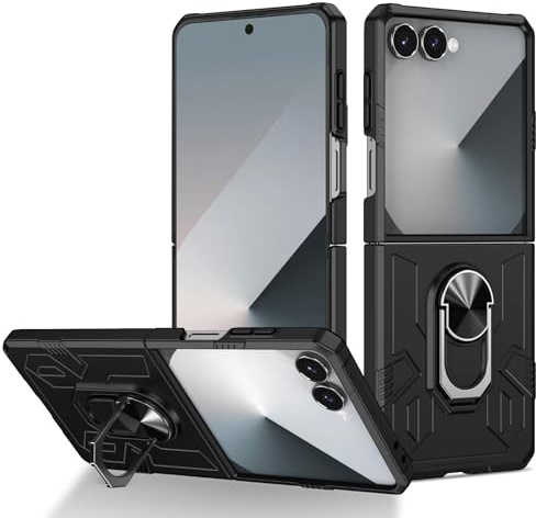 Telefonstil skyddsfodral kompatibelt med Samsung Galaxy Z Flip 7 5G roterande ringhållare, PC stötsäkert hårt fodral kompatibel med magnetisk bilhållare (Siyah)