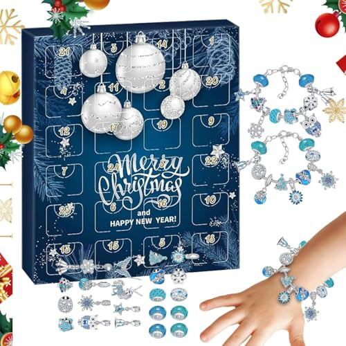 Advent Calendar for Girls – 24 Days 2025 Bracelets Set, Christmas Teen Calendar Advent Charm Kit for Holidays Birthday Valentine's Day Party, Surprise Daily Bracelet Set for Dating