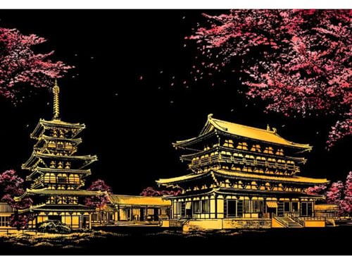 Mirweon Pittura da grattare per adulti e bambini, cartone con paesaggio notturno città, grande regalo