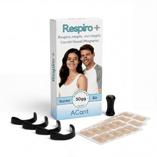 ACant Respiro + - 60 Cerotti Nasali Magnetici Antirussamento – Cerotti Magnetici Naso con Dilatatore Nasale Magnetico per Respirazione Migliorata, Naso Libero di Notte e nello Sport