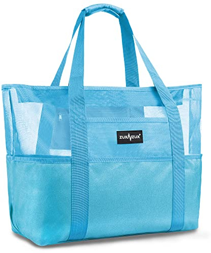 ZUXNZUX Bolsa Playa Grande XXL Familiar, Bolsa Cremallera Playa Malla, Base Impermeable, Lavable Resistente a La Arena Plegable Transpirable Juguetes Viaje
