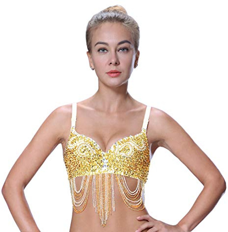 Gold Bra Rave Outfit for Women Tops Belly Dancing Dance Dancer Top Clothes Festival Carnival Lingerie Sexy Hot