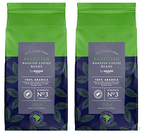 by Amazon Grains de Café Brésiliens, Torréfaction Moyenne, 1kg (2 Paquets de 500g) – Certifiés Rainforest Alliance