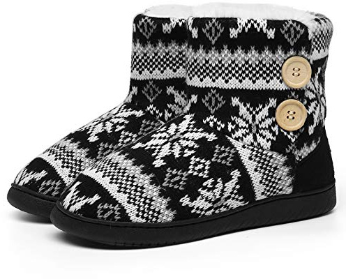 AONEGOLD Pantofole Donna Invernali da Casa Ciabatte Donna Tessuto a Maglia Calde Antiscivolo Stivaletti Imbottiti Scarpe Comode(Nero,Taglia 38-39)