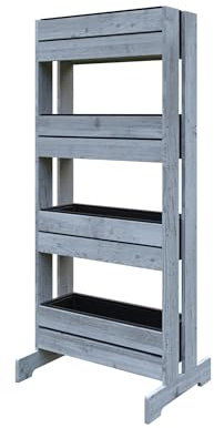 GartenDepot24 Serre froide stable - Parterre verticale - Pour herbes - Parterre surélevé - Avec 4 bacs en plastique - Gris - 64 x 40/20 x 125 cm