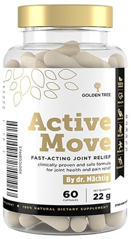 Golden Tree Active Move – Natürliches Gelenkpflegemittel: Steigert Flexibilität/Mobilität der Gelenke, lindert Gelenkschmerzen – Boswellia, Hyaluronsäure, Belinal, Vitamin C, Mangan, Kupfer, Pfeffer