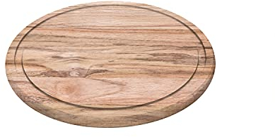 TRAMONTINA - Plato para Barbacoa, Tabla de Madera Teca, para Presentar y Servir Carne o Asado, Acabado Lijado Natural, Diseño Moderno, Diámetro de 26 cm