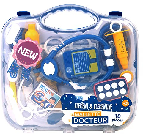 CLEMENT CLEMENTINE - Valisette Docteur - Jeu d'Imitation - 030456A - Bleu - Plastique - Médecin - Jouet Enfant - 27 cm x 25 cm - À Partir de 3 Ans