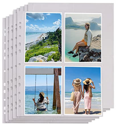 UNQMAG 100 Pack 400 Pockets A6 Photo Sleeves for A4 Ring Binder Albums,10x15cm/4x6inch Postcard Albums Top Loading Sheet Protector Photos Postcards