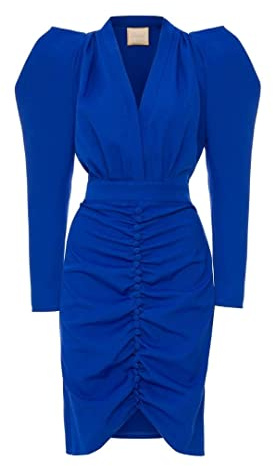 Swing Fashion Laura | Blau | S Swing Moda Mujer Elegante Fiesta Coctel Noche Negocios Festivo | Vestido lápiz | ceñido | Cuello en V | Longitud de la Rodilla | Manga Larga | Azul (36)