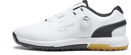 pumagolf Men's Alphacat Nitro Disc Sneaker, Puma White-Puma Black-Gum, 10.5