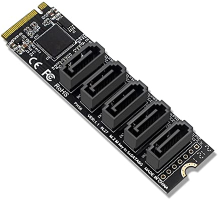 WANGCL NVME zu SATA Adapter M.2 zu SATA Konverter 5Port mit Aluminium Radiator Unterstützung PM Funktion