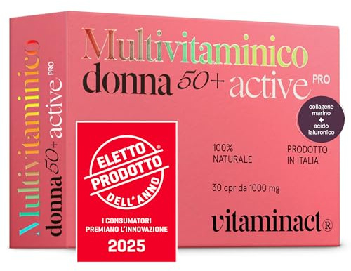 Multivitaminico Donna 50 anni – L’unico Potenziato Con Collagene Marino + Acido Ialuronico + Vitamine 100% Naturali Dalla A alla Z + Minerali - Per Donna Dopo i 50 Anni - Specifico per la Menopausa